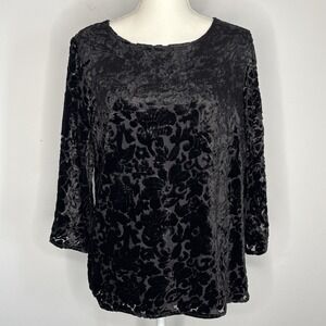 RSVP by Talbots Top Women Large Black Velvet Burnout Sheer Sleeve Lined Cocktail